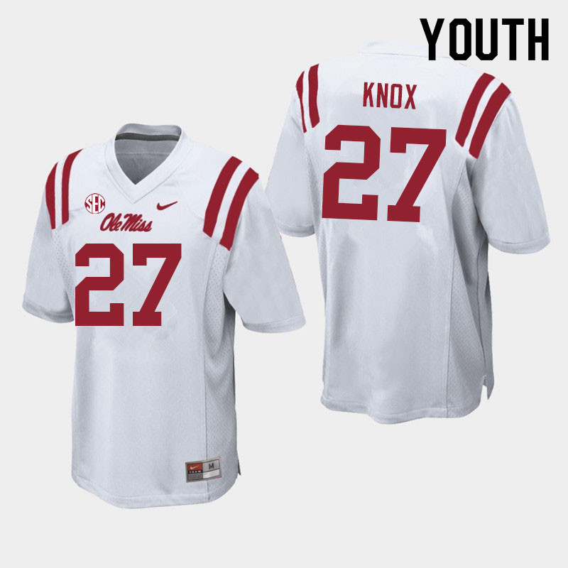 Youth #27 Jalen Knox Ole Miss Rebels College Football Jerseys Sale-White - Click Image to Close